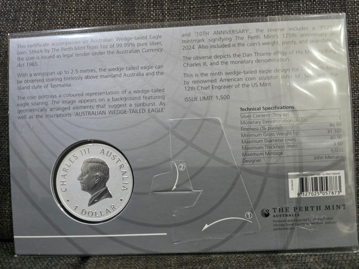 1oz 2024 Coloured Wedge-tailed Eagle Silver coin