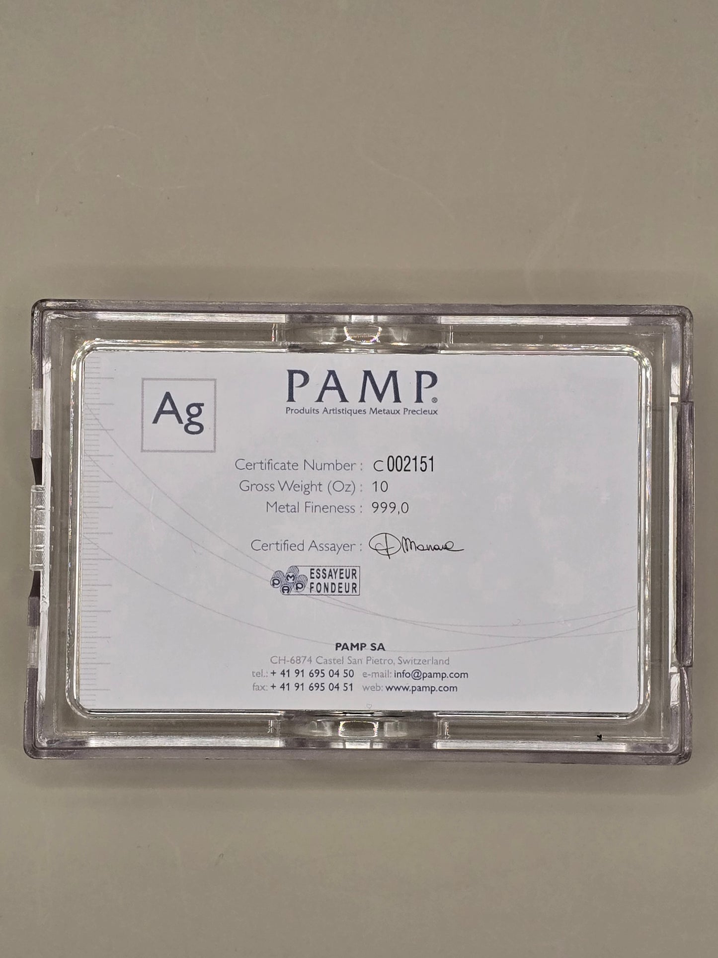 10oz PAMP silver bar