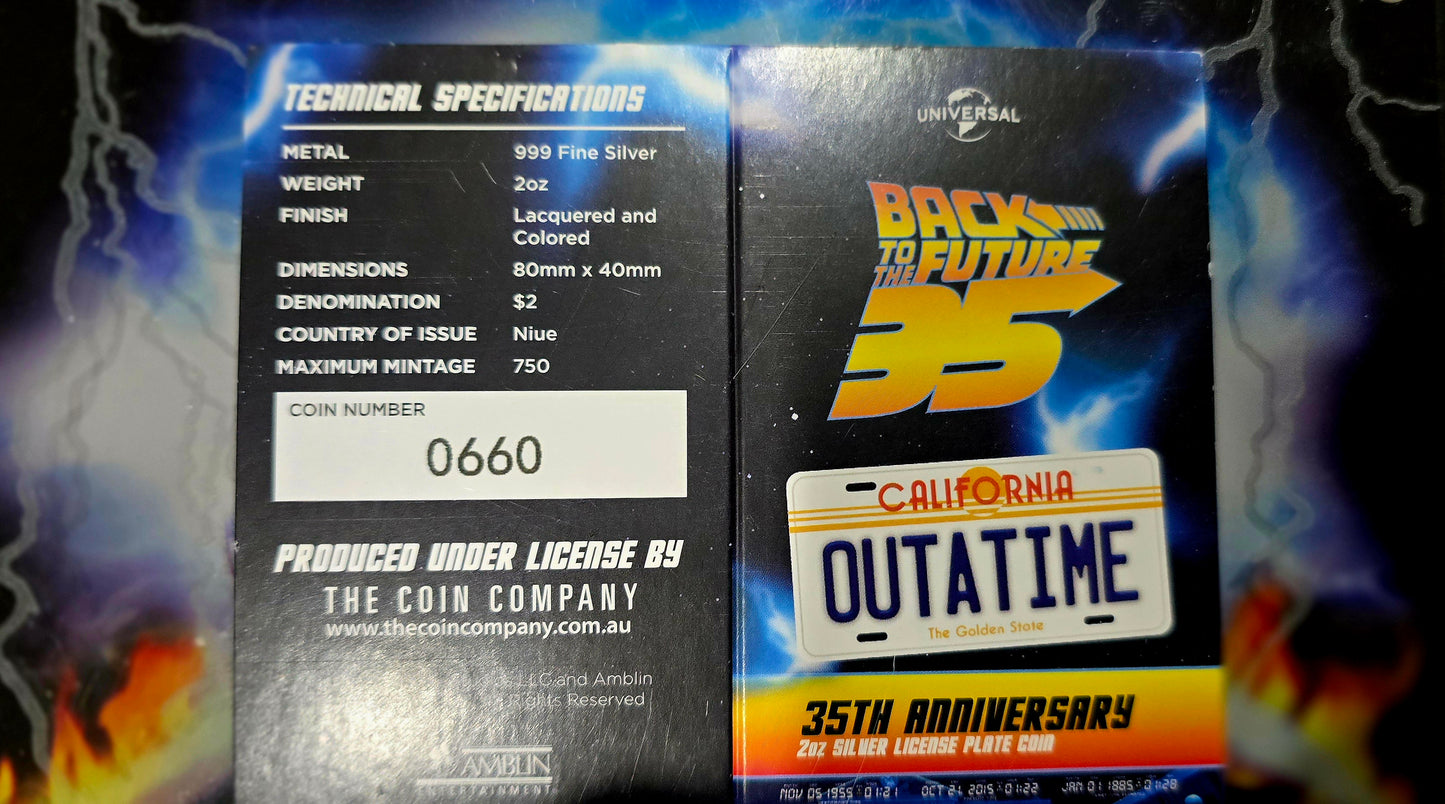 2 oz Silver Coin - 35th Anniversary Back to the Future™ - License Plate - Color - 2020