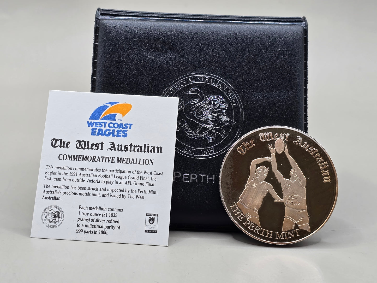1oz 1991 Perth Mint West Coast Eagles silver medallion