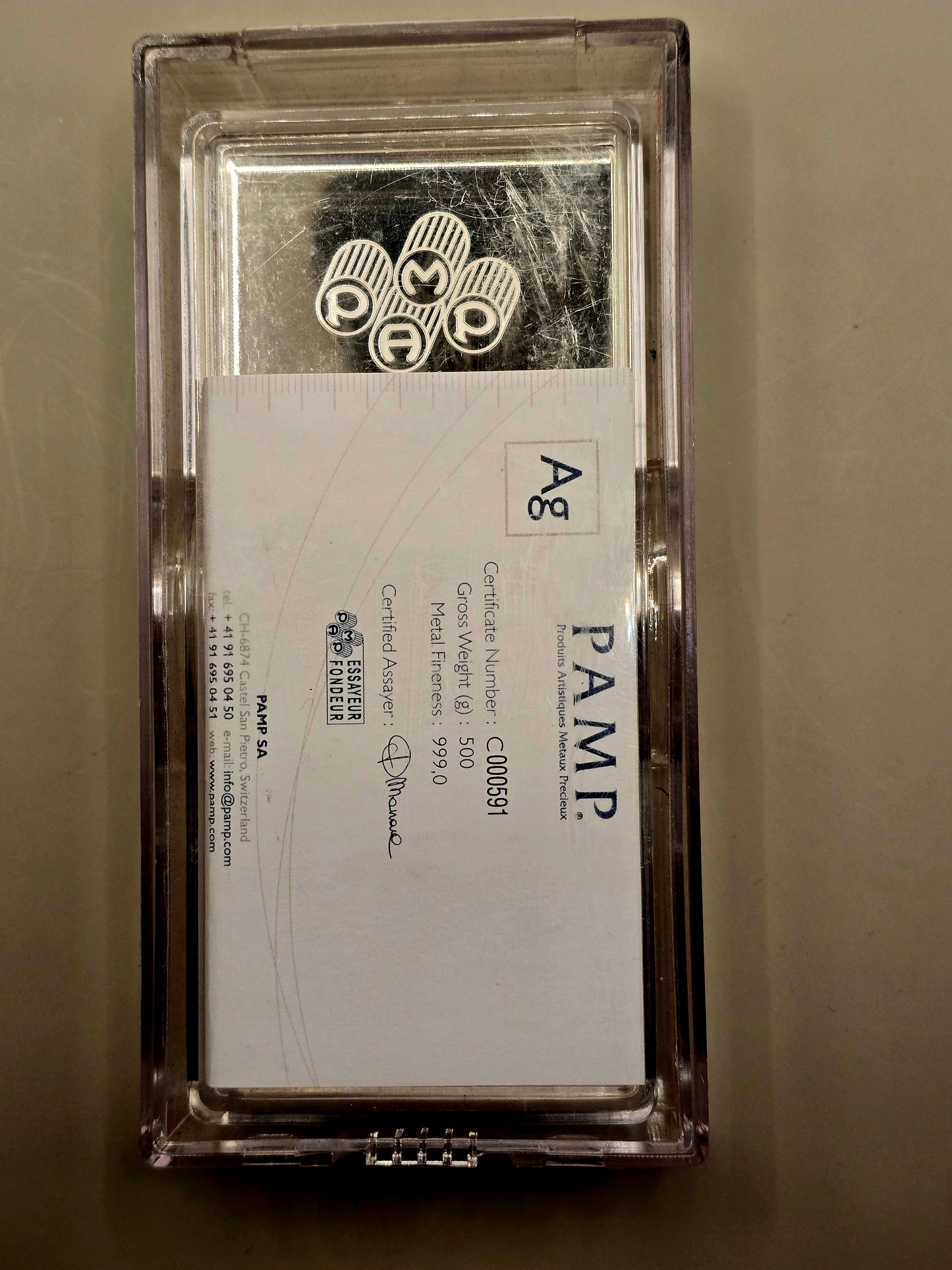 500g PAMP silver bar bank deposit only