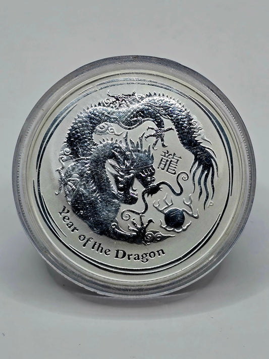 1oz 2012 Lunar Series 2 Dragon silver coin