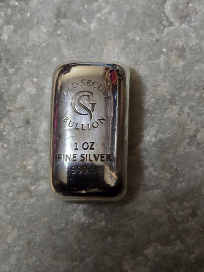 1oz cast silver bar laser-stamped