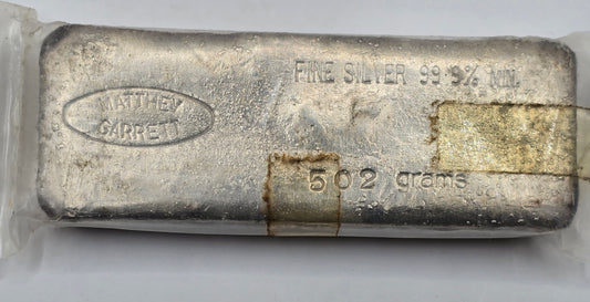 502g Vintage Matthey Garrett silver bar