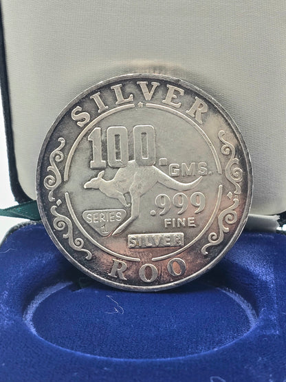 Vintage 100g ANZMEC silver round 1975