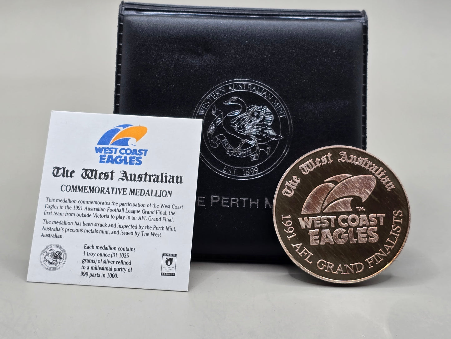 1oz 1991 Perth Mint West Coast Eagles silver medallion