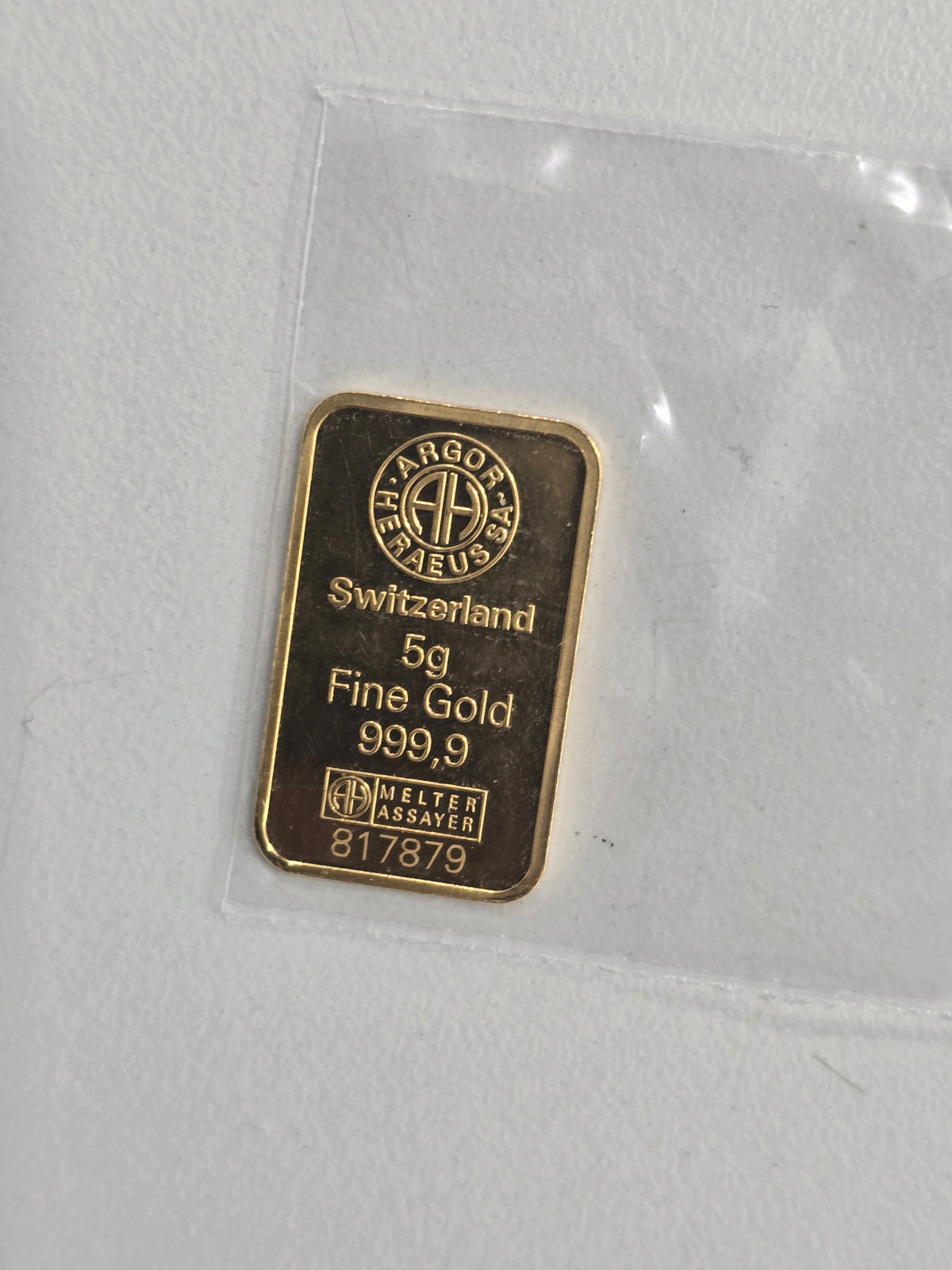 5g Argor Heraeus Switzerland gold bar without capsule