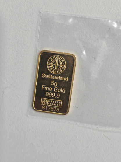 5g Argor Heraeus Switzerland gold bar without capsule