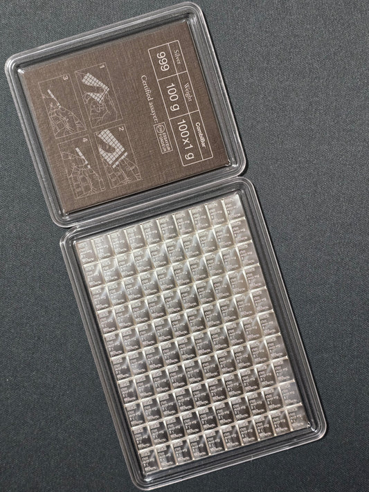 Valcambi 100 x 1 g Silver CombiBar Assay Card  999