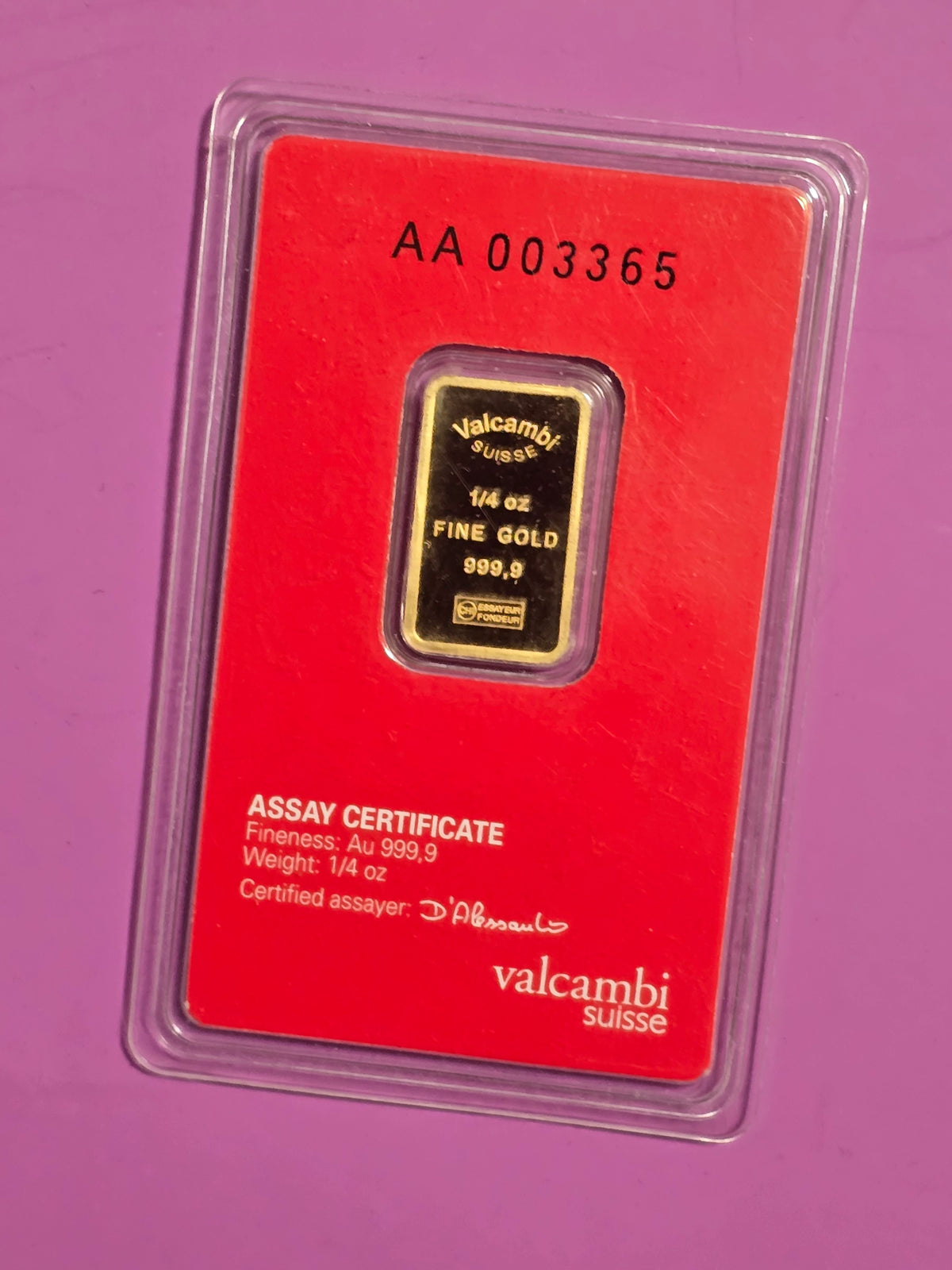 1/4oz gold Valcambi Scotiabank bar